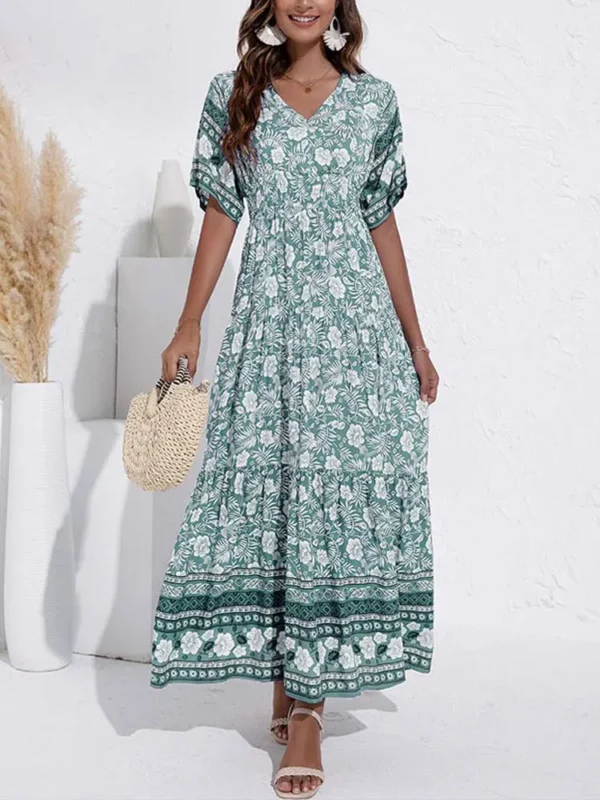 WD418 Elegant Long Floral Viscose Maxi Boho Dress