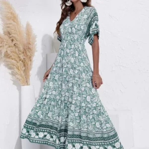 WD418 Elegant Long Floral Viscose Maxi Boho Dress