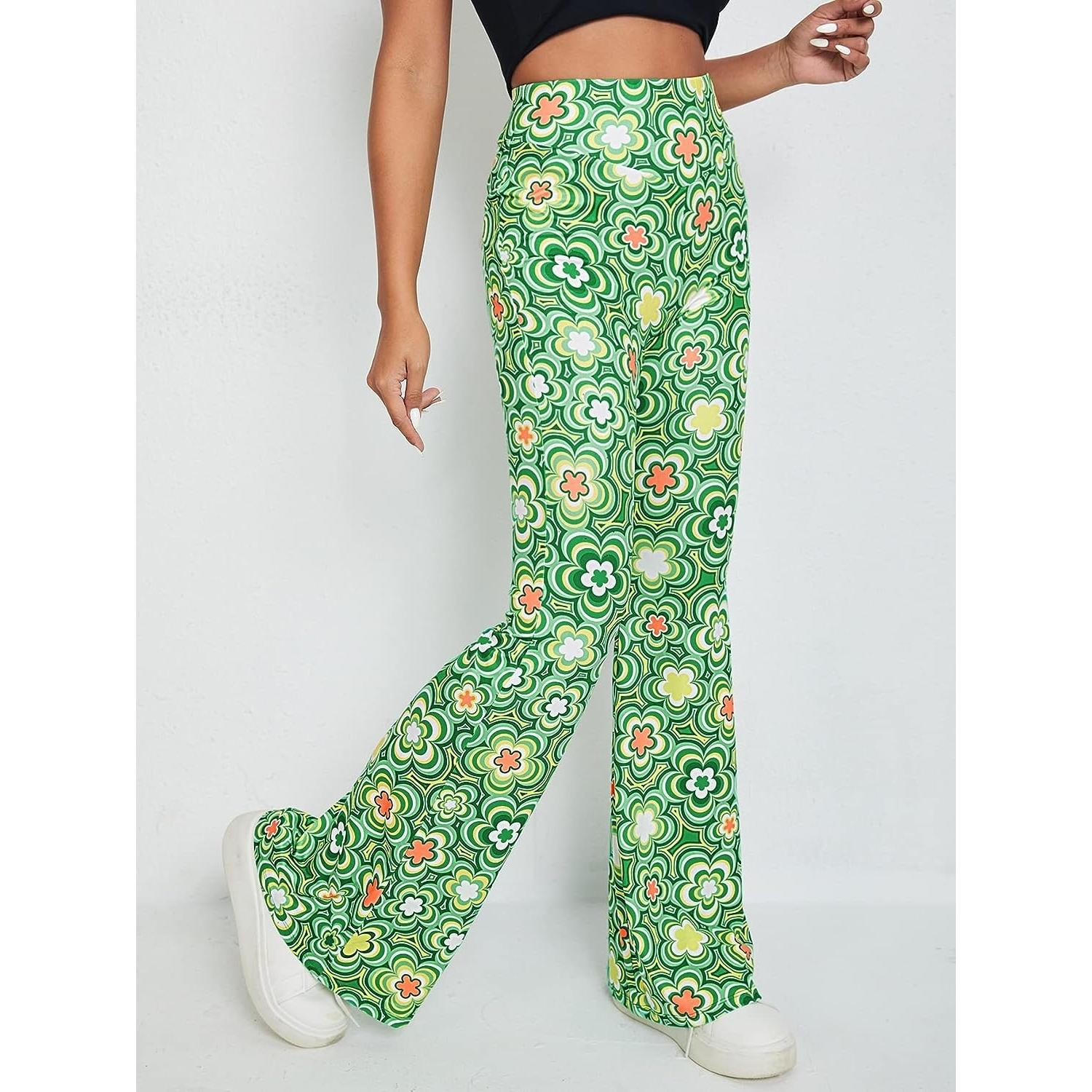 Romwe Women's Bootcut High Waisted Yoga Pants Sunflower Print Wide Leg Pants  Trousers