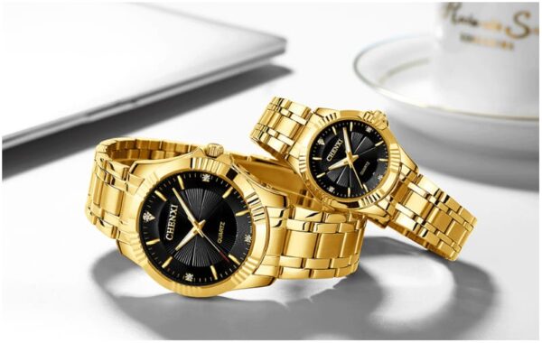 Diamond gold business couple watch