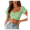 WD452 Ruffle Short Sleeve Tie Up Back Crop Top