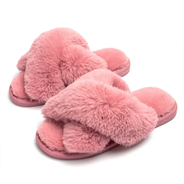 WF029 - Home Indoor Cross Slides Casual Fuzzy Slippers