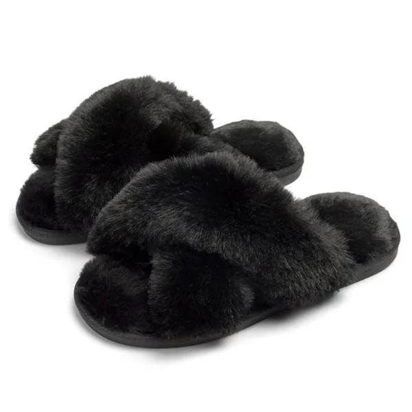 WF029 - Home Indoor Cross Slides Casual Fuzzy Slippers - Image 6