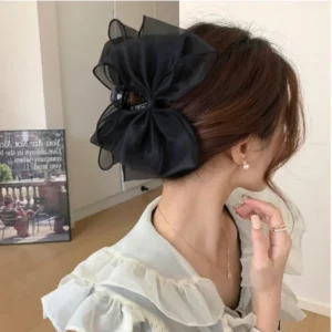 Women-s-Retro-Black-Bow-Grip-Clip-Ponytail-Braid-Elegant-Hair-Clip-Mesh-Hair-Claw-Clip-