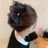 women's retro black bow grip clip