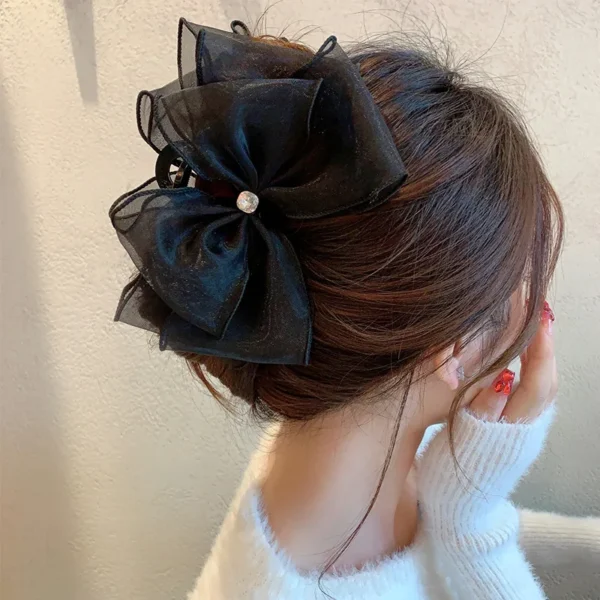 women's retro black bow grip clip