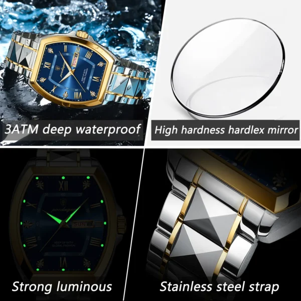 MW745 - POEDAGAR Luxury Man Clock Tonneau Dial Quartz Men Watch - Image 4
