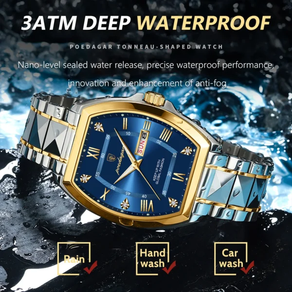 MW745 - POEDAGAR Luxury Man Clock Tonneau Dial Quartz Men Watch - Image 3