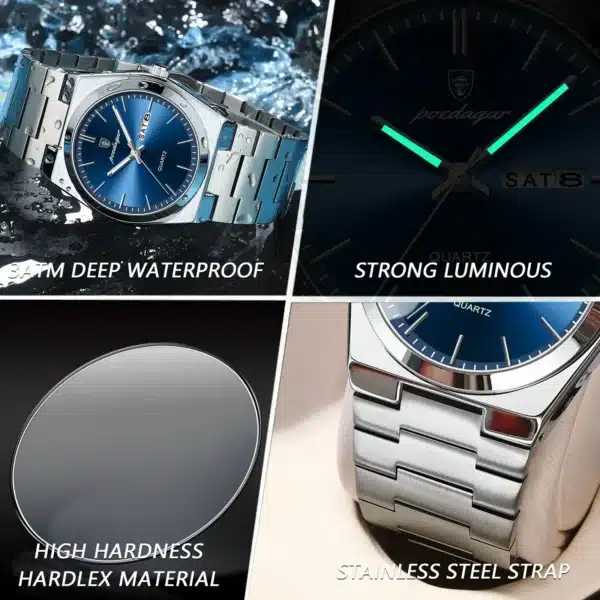 MW742 - POEDAGAR Luxury Watch For Man Waterproof Luminous Date Week - Image 3