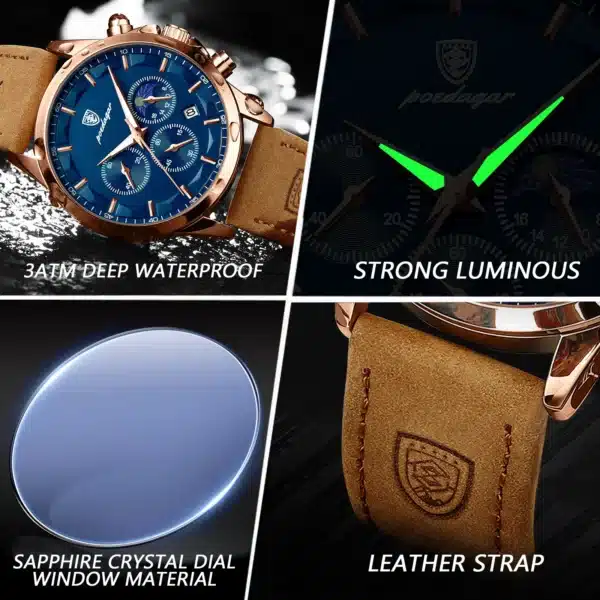 MW743 - POEDAGAR Men Quartz Watch Luxury Sports Waterproof Chronograph Luminous Date Man Wristwatch - Image 3