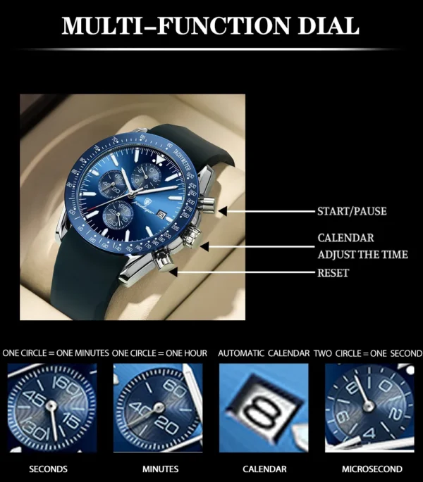 MW746 - POEDAGAR Men Watch Fashion Sport Chronograph Silicone - Image 5