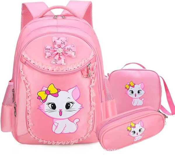 SB012- 3 Pieces Pink Cat Children Backpack School Bags - Image 2