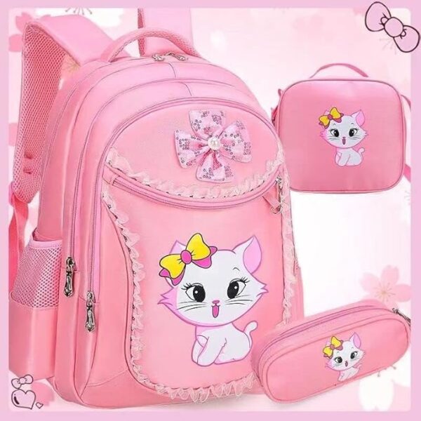 SB012- 3 Pieces Pink Cat Children Backpack School Bags - Image 6