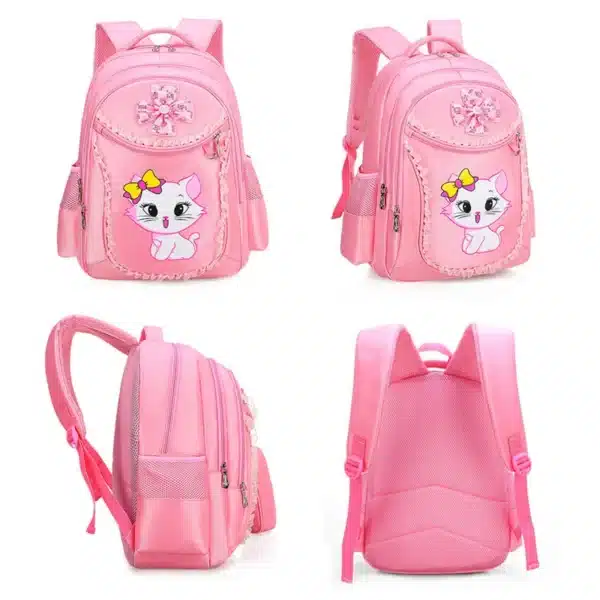 SB012- 3 Pieces Pink Cat Children Backpack School Bags - Image 3