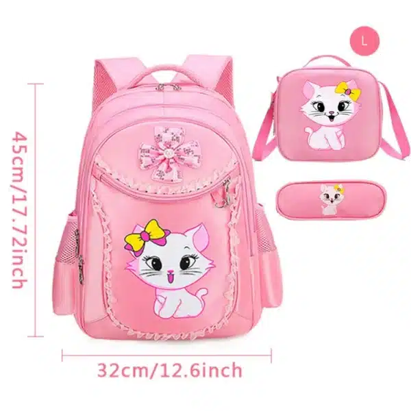 SB012- 3 Pieces Pink Cat Children Backpack School Bags - Image 5