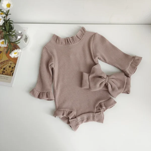 NB028 Baby Girls Ribbed Romper Set - Image 5