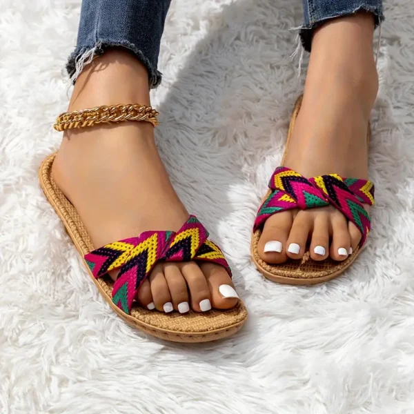 WF103 Women's Cross Band Linen Slides - Image 3