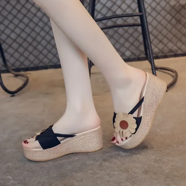 WF101 Women's Sunflower Platform Slide Wedge Thong Sandals