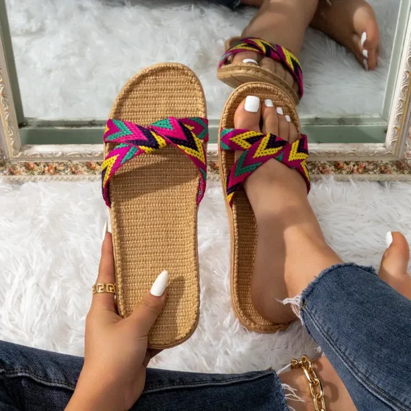 WF103 Women's Cross Band Linen Slides