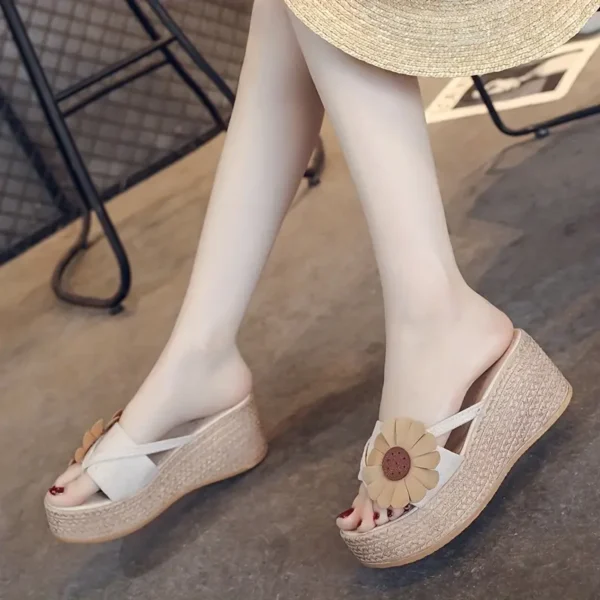 WF101 Women's Sunflower Platform Slide Wedge Thong Sandals - Image 4