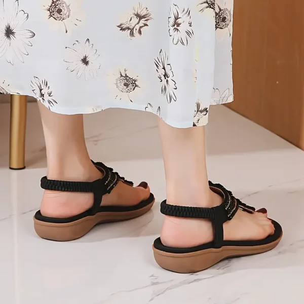 WF102 Women's Flower Beads Thong Sandals, Boho Style Open Toe Elastic Strap - Image 7