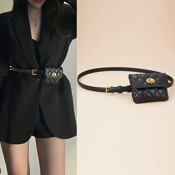 FA876 Embossed PU Leather Belt Bag For Women Black Adjustable