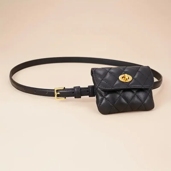 FA876 Embossed PU Leather Belt Bag For Women Black Adjustable - Image 3