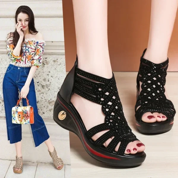 WF108 Hollow Wedge Sandals Women Elegant Shoes Ladies Sandals