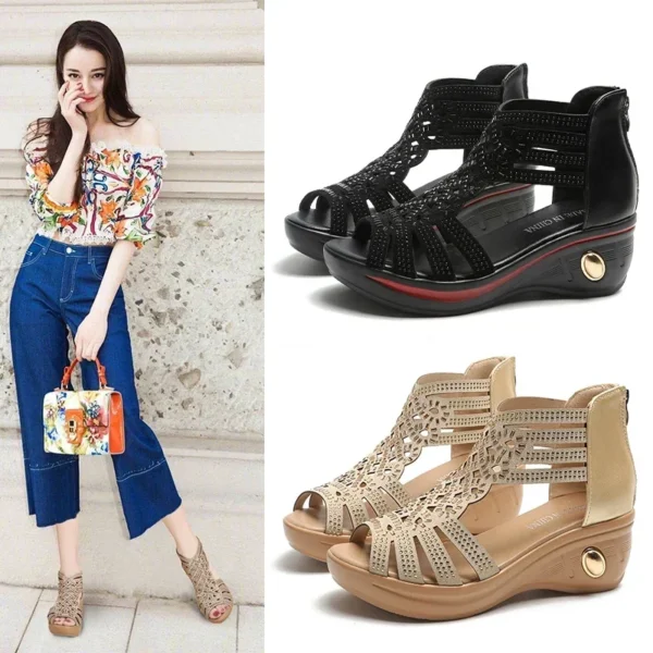 WF108 Hollow Wedge Sandals Women Elegant Shoes Ladies Sandals - Image 5