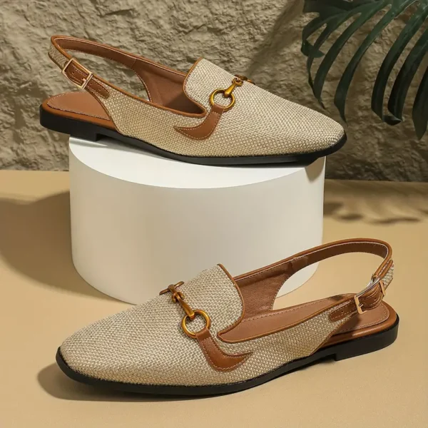 Women's Retro Flat Sandals, Elegant Square Toe Buckle Strap Shoes - Image 4