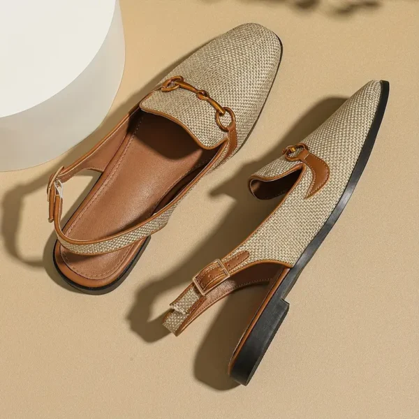 Women's Retro Flat Sandals, Elegant Square Toe Buckle Strap Shoes - Image 6