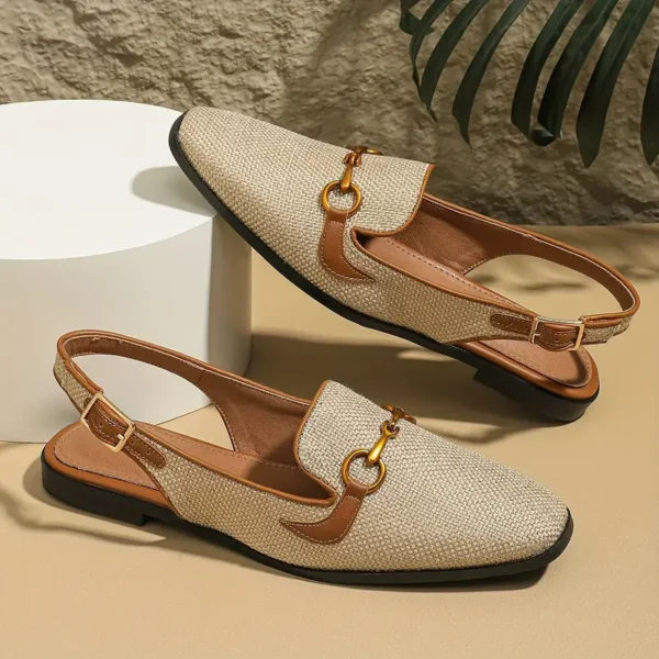 Women's Retro Flat Sandals, Elegant Square Toe Buckle Strap Shoes - Image 7