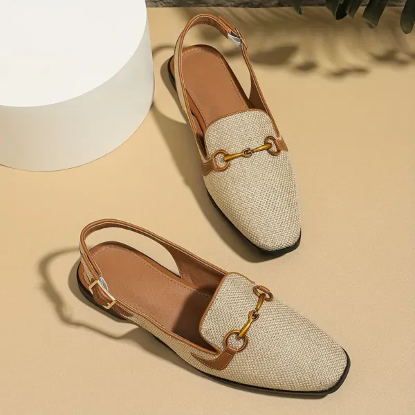 Women's Retro Flat Sandals, Elegant Square Toe Buckle Strap Shoes