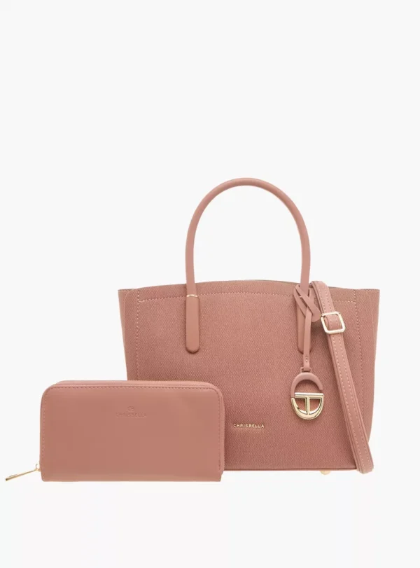 CB003 ChrisBella Textured Tote Bag with Strap and Wallet - Image 2