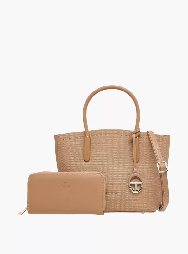 CB003 ChrisBella Textured Tote Bag with Strap and Wallet - Image 4