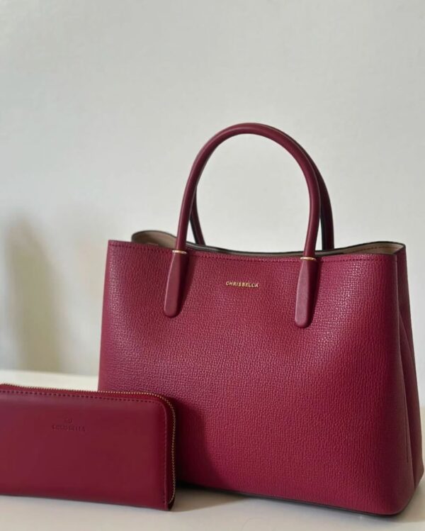 CB001- Chrisbella Textured Tote Bag with Wallet - Image 5