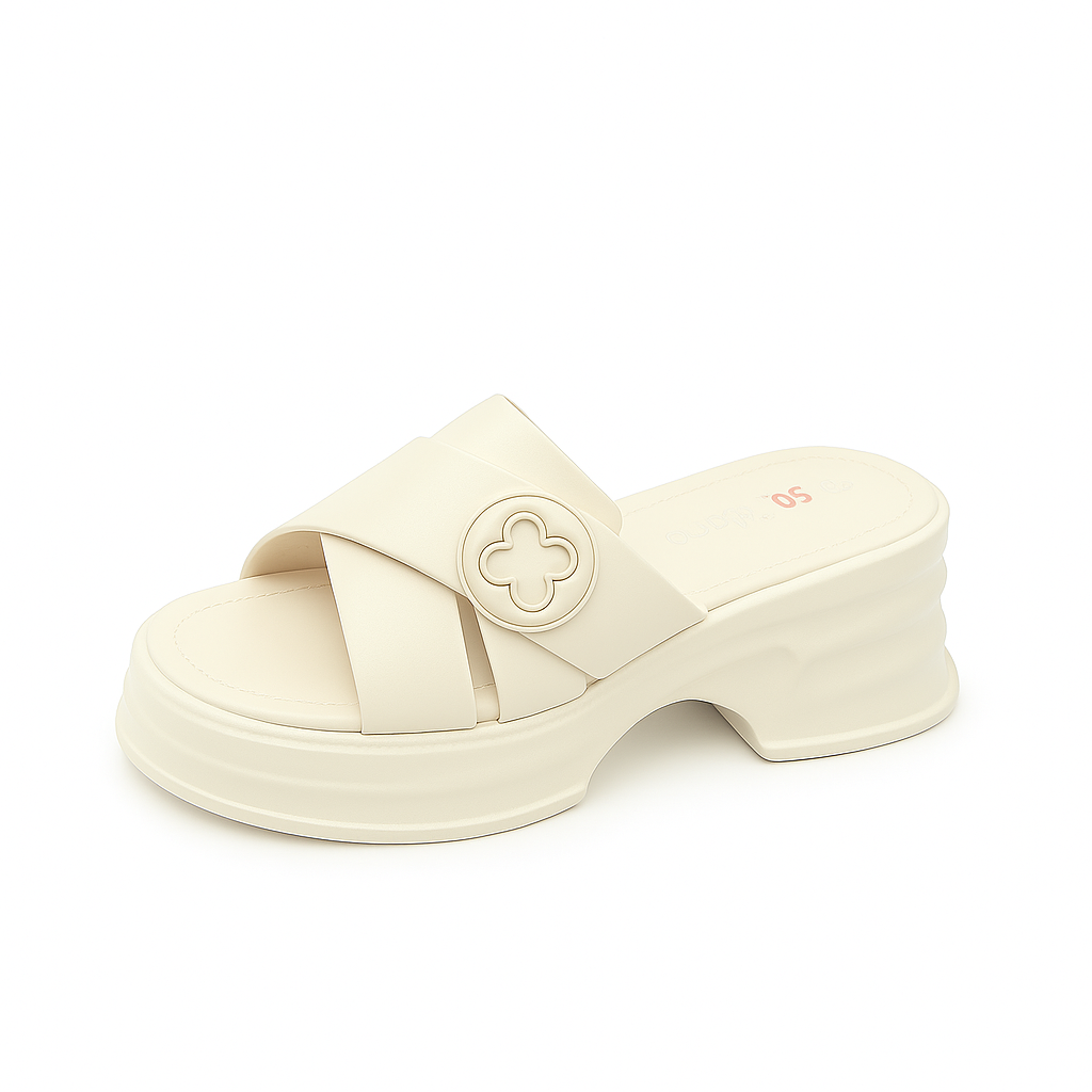 SD. FELANO MI-WF006 Accent Slip-On Cross Strap Sandals with Block Heels
