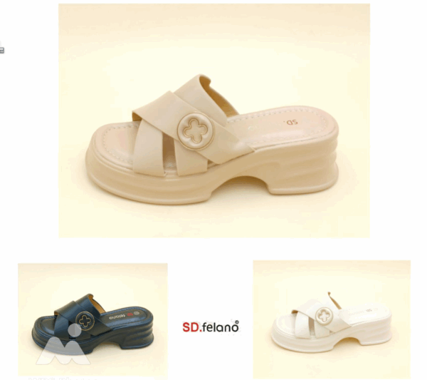 SD. FELANO MI-WF006 Accent Slip-On Cross Strap Sandals with Block Heels