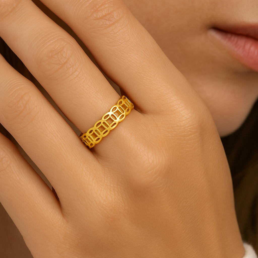 ZPUR002-14K Gold-Plated Money Pattern Ring for Women - Image 2