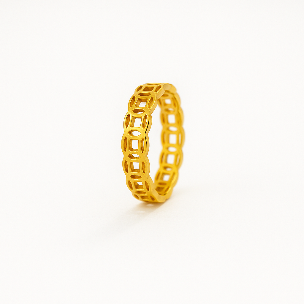 ZPUR002-14K Gold-Plated Money Pattern Ring for Women - Image 3