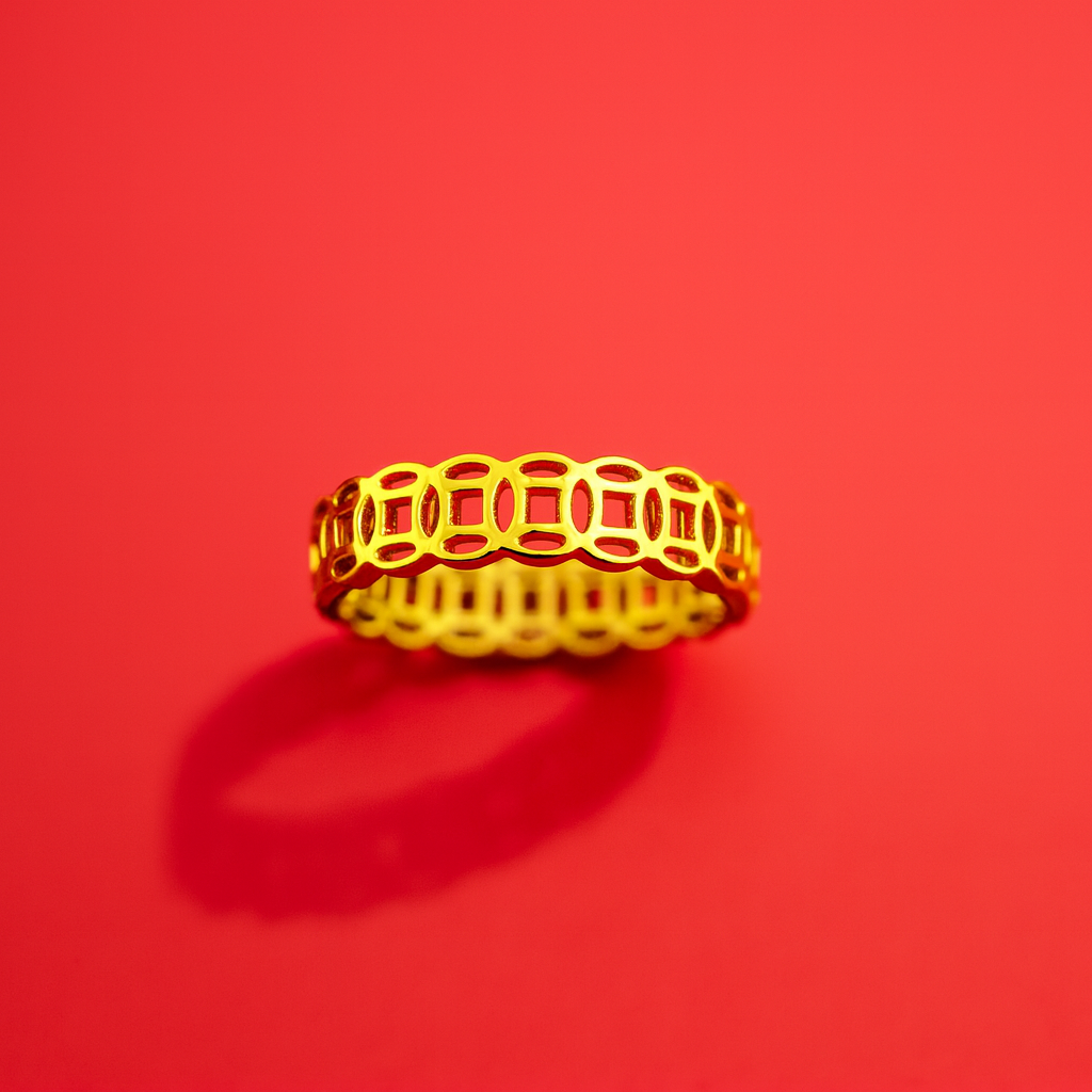 ZPUR002-14K Gold-Plated Money Pattern Ring for Women