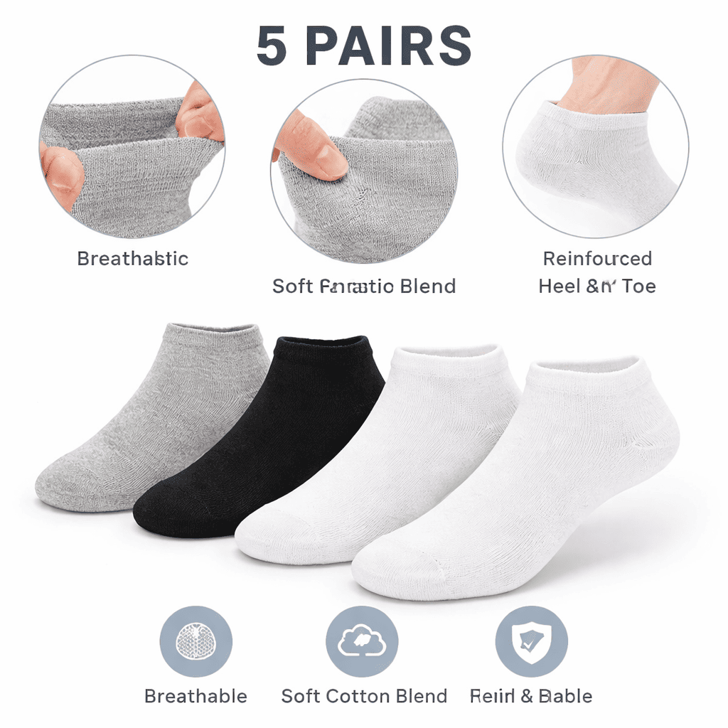 MS002-Unisex Ankle Socks – 5 Pairs Pack - Image 2