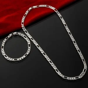 JW993-Silver 4MM Chain for Men Women Bracelet Necklace Jewelry Set