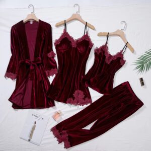 WU572-Home Clothing 4pcs Sleep Set Intimate Lingerie Women Pajamas