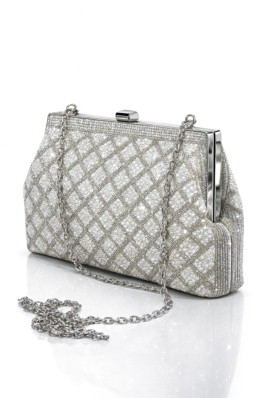 CB062-Luxury Diamond-Pattern Crystal Evening Bag with Gold Chain - Image 4