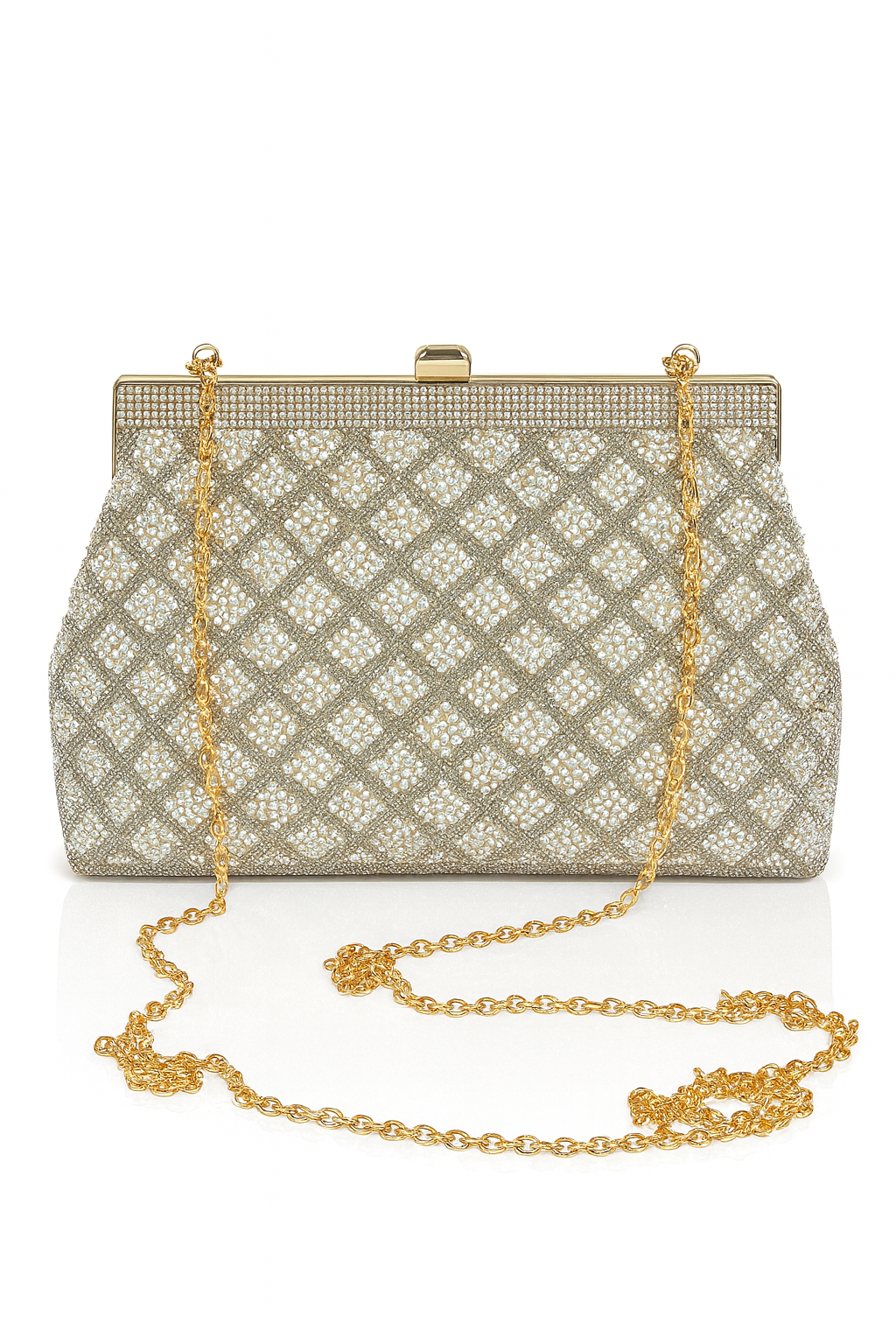 CB062-Luxury Diamond-Pattern Crystal Evening Bag with Gold Chain - Image 7