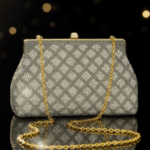 CB062-Luxury Diamond-Pattern Crystal Evening Bag with Gold Chain