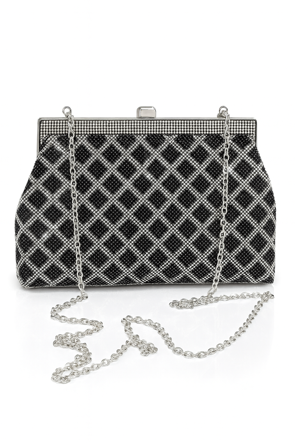 CB062-Luxury Diamond-Pattern Crystal Evening Bag with Gold Chain - Image 8