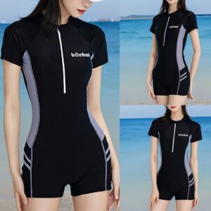 MBW312-Swimsuit Short Sleeves Solid Black