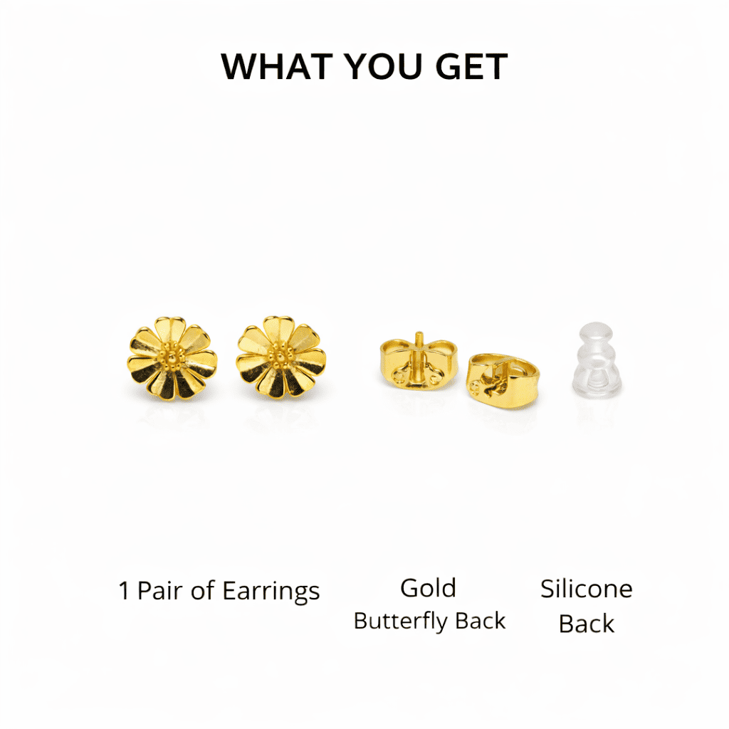 ZUPE001-Gold Flower Stud Earrings - Image 3